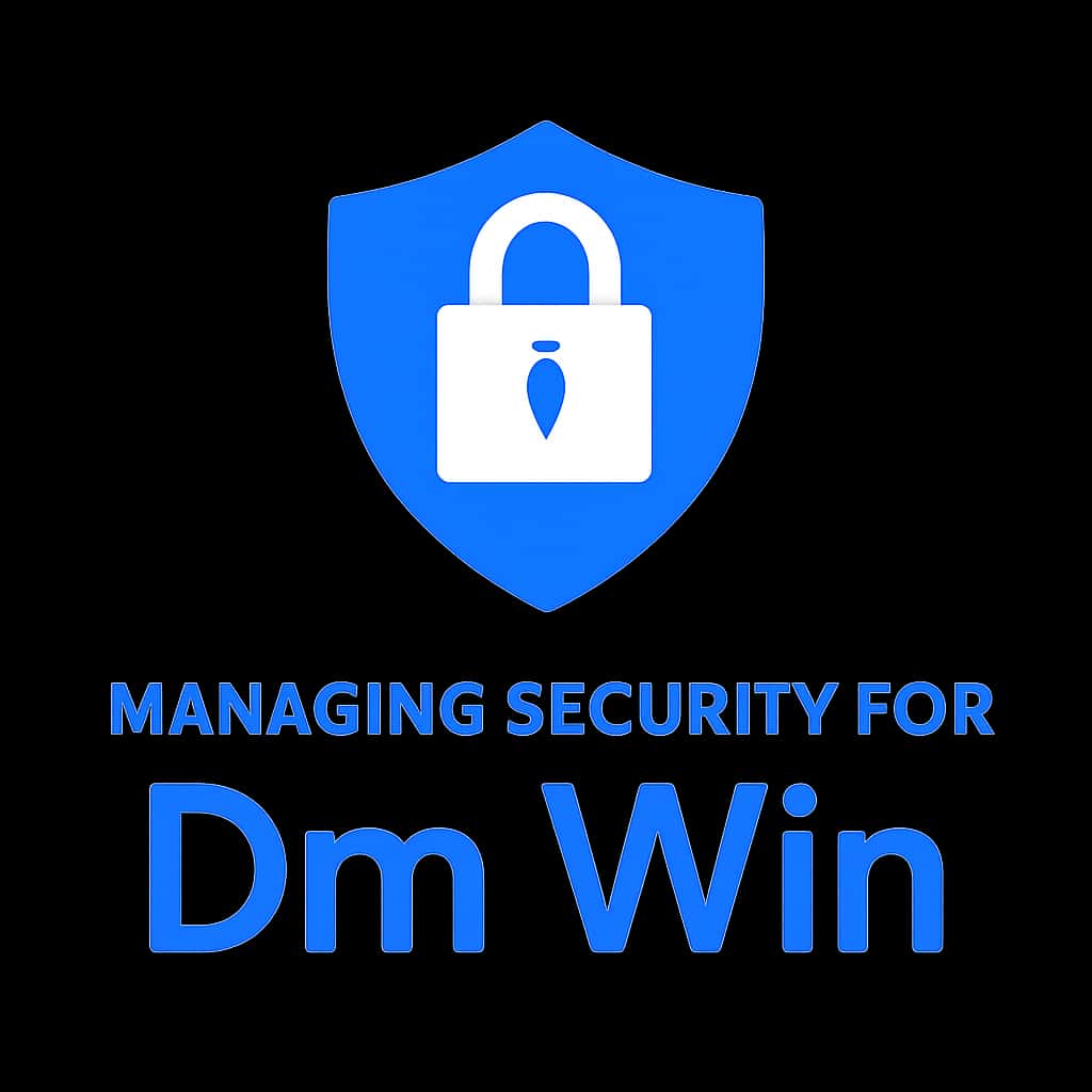 A badge illustrating managing security for Dm Win.