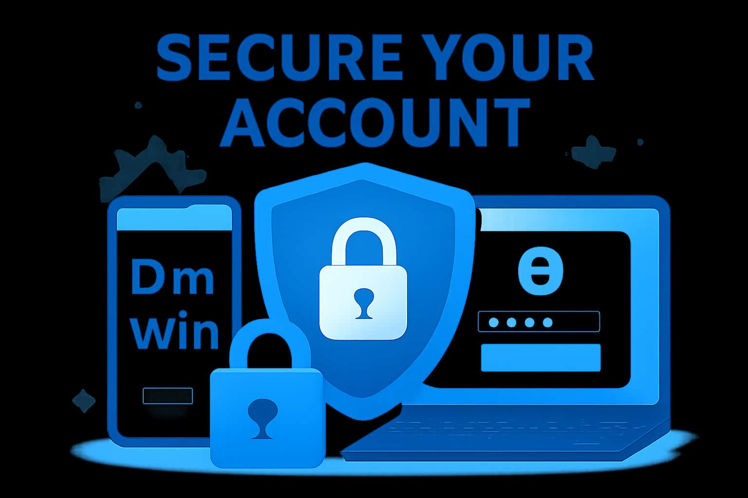 Informational scene depicting secure access for Dm Win accounts.